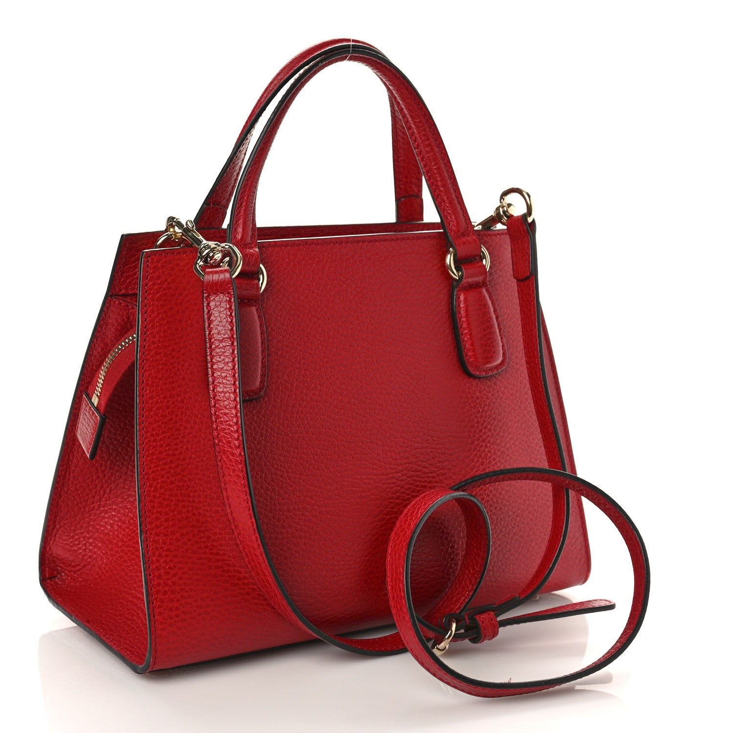 Gucci Dollar Calfskin Medium Soho Top Handle Satchel Hibiscus Red 3 of 9