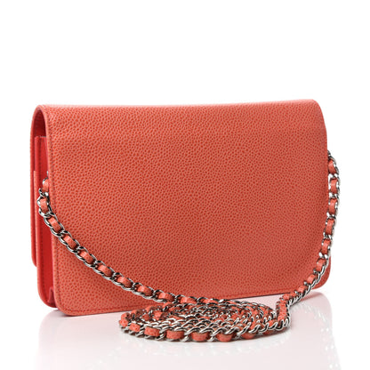 Chanel Caviar Timeless CC Wallet On Chain WOC Light Red 3 of 11