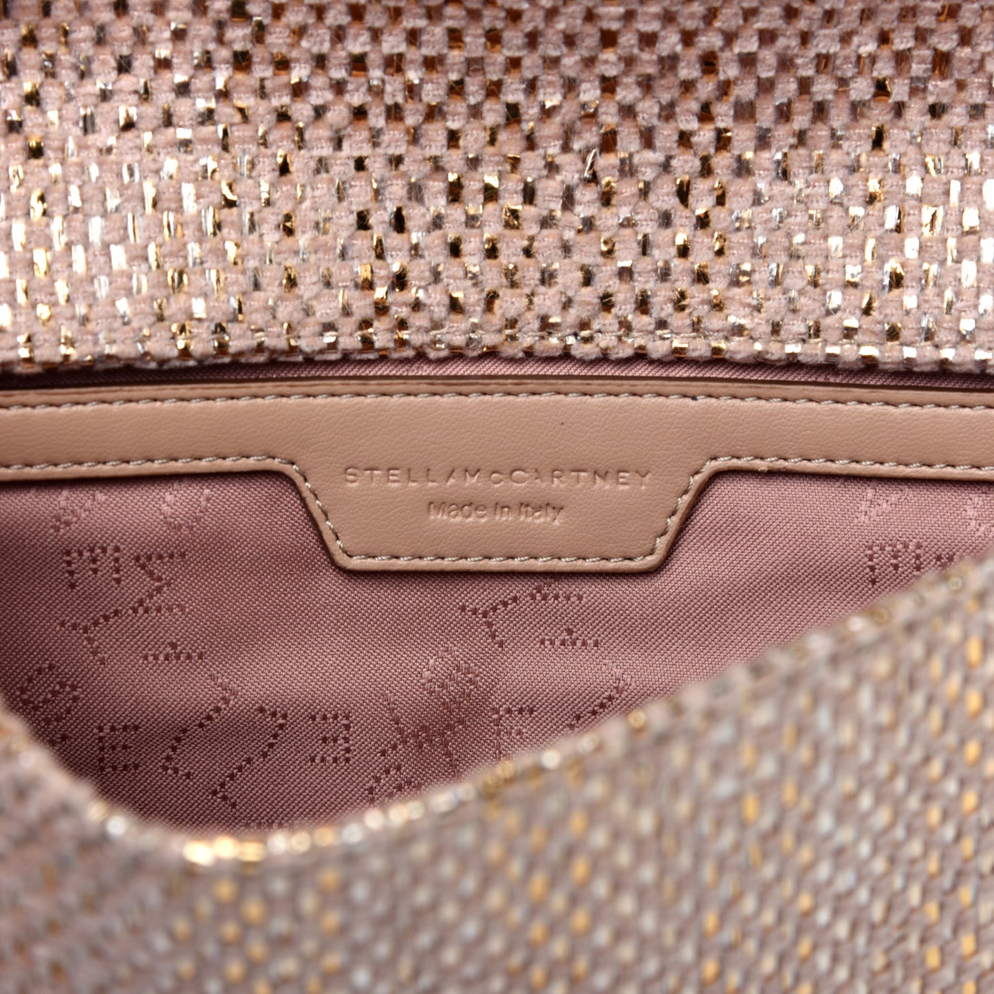 Metallic Woven Raffia Falabella Mini Crossbody Pink