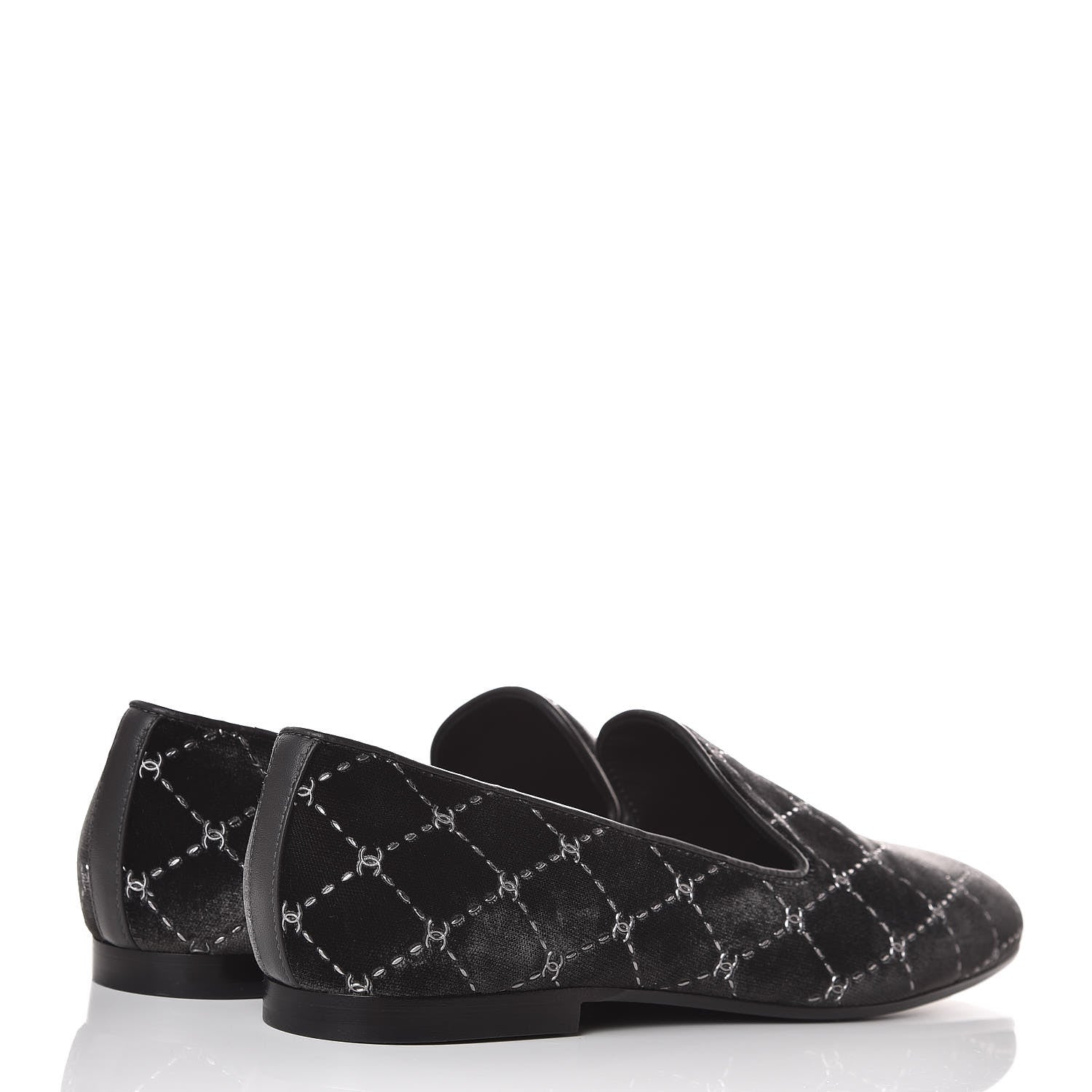 Chanel Velvet Moccasin Loafers 37 Grey 4 of 9