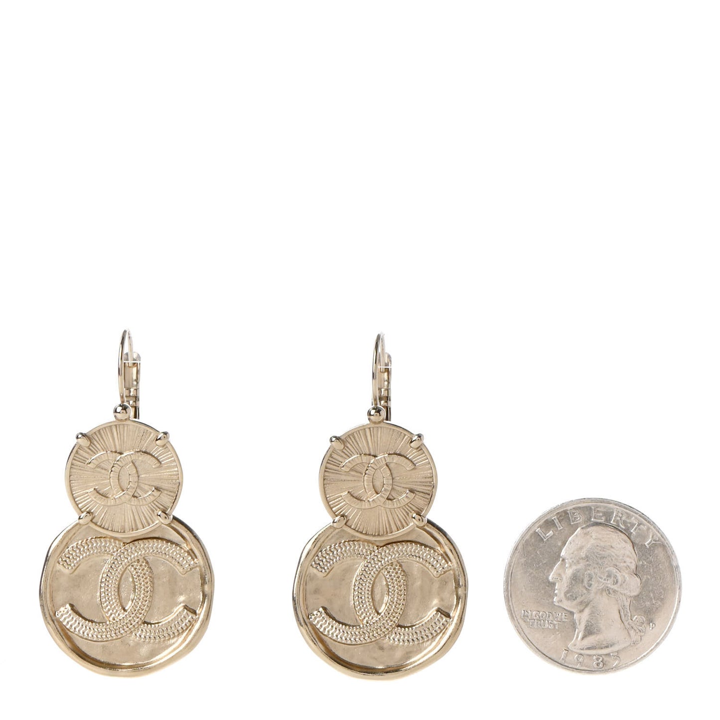 Metal Round CC Medallion Drop Earrings Gold