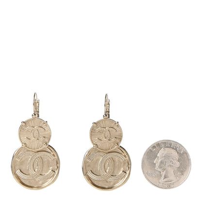 Chanel Metal Round CC Medallion Drop Earrings Gold 2 of 5
