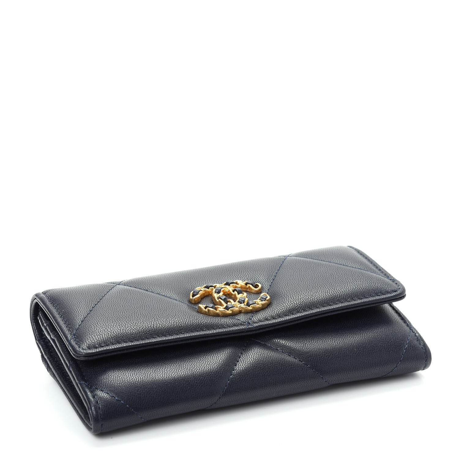 Chanel Goatskin Quilted Chanel 19 Flap Wallet Navy 4 of 8