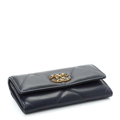 Chanel Goatskin Quilted Chanel 19 Flap Wallet Navy 4 of 8