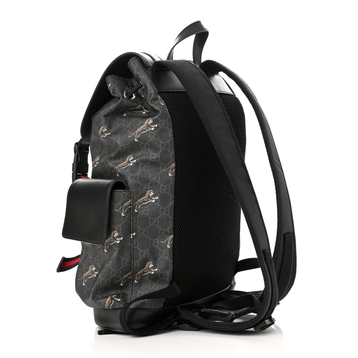 Soft GG Supreme Monogram Appia Calfskin Web Double Buckle Backpack Black