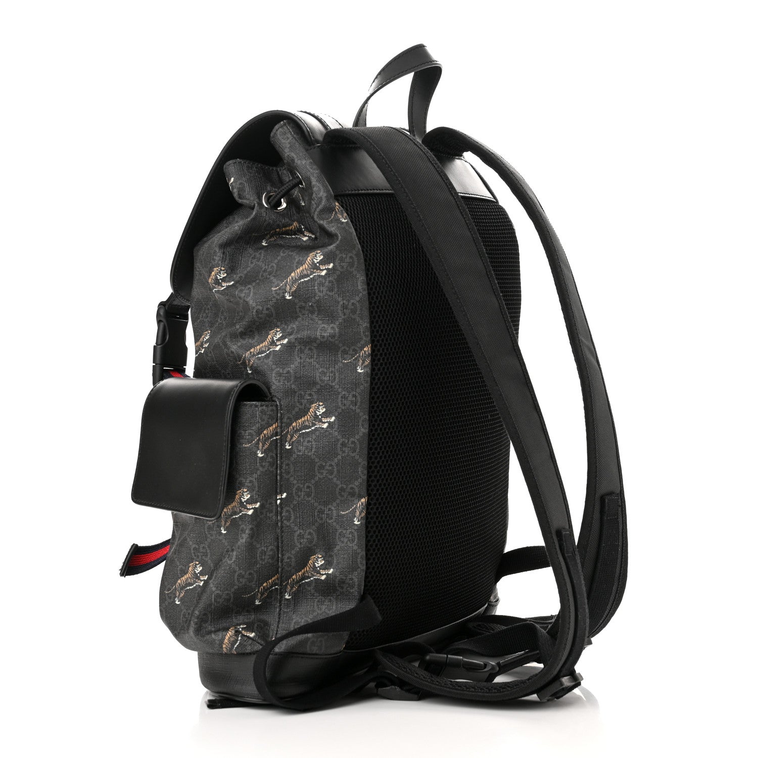 Gucci Soft GG Supreme Monogram Appia Calfskin Web Double Buckle Backpack Black 3 of 10
