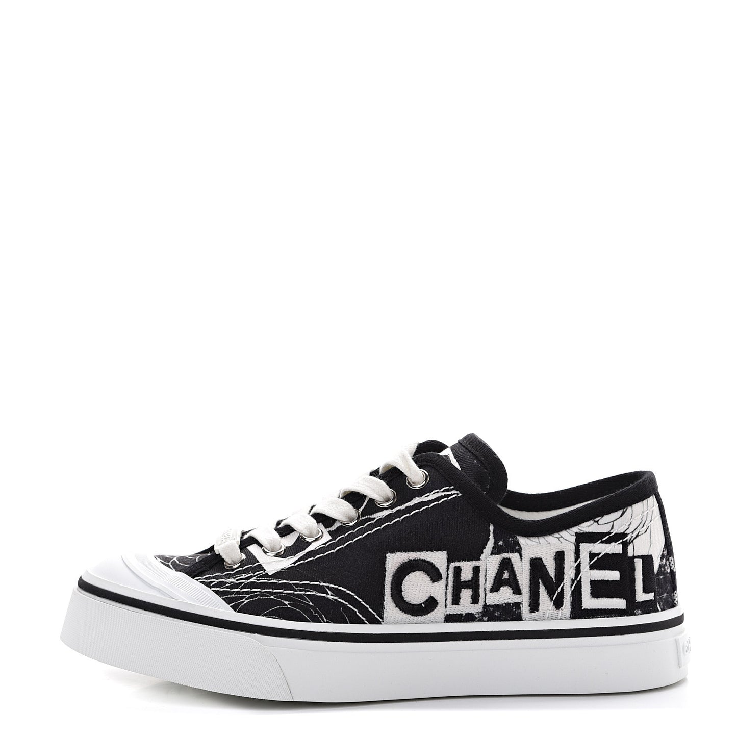 Printed Fabric Low Top Logo Sneakers 35.5 White Black