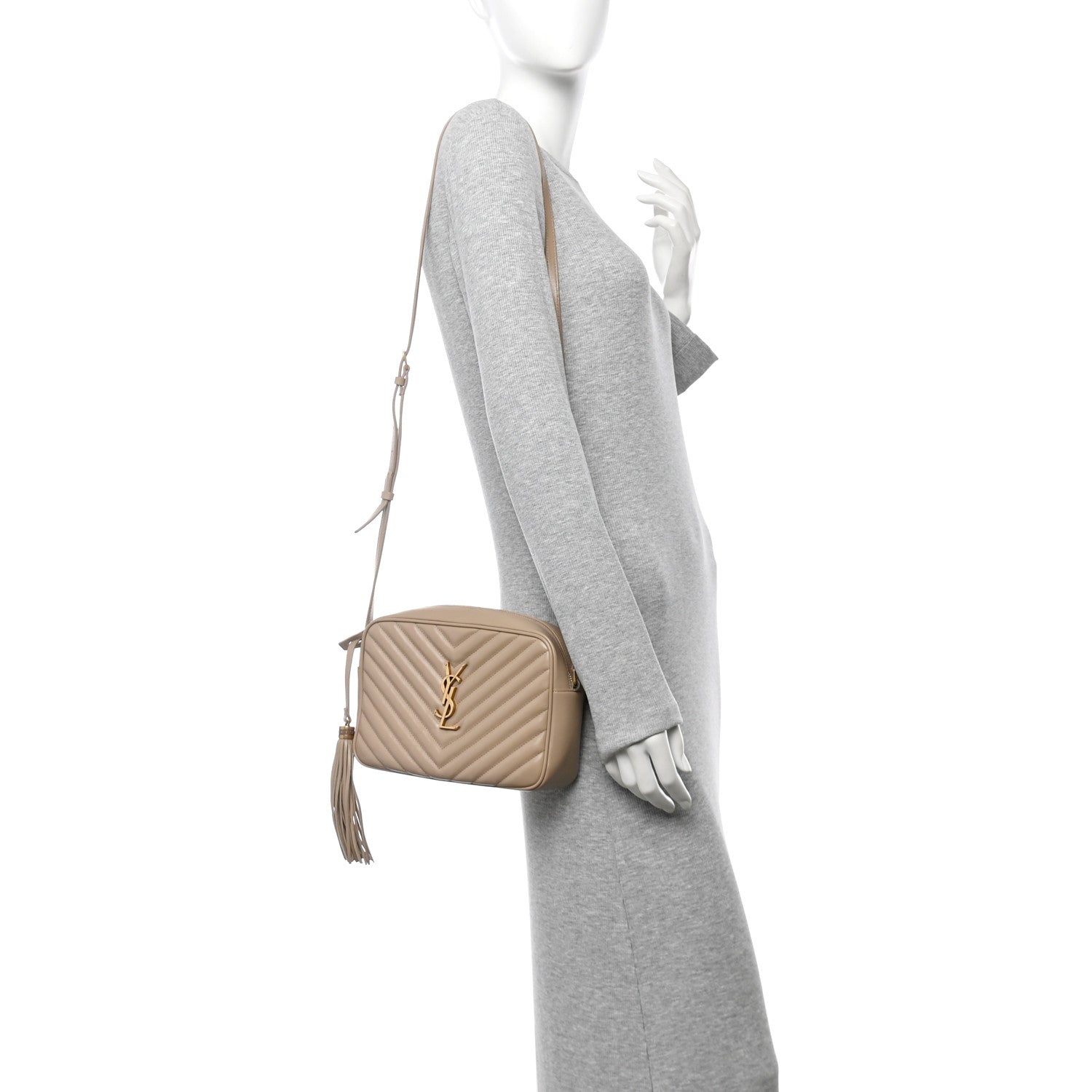 Saint Laurent Calfskin Matelasse Monogram Lou Camera Bag Dark Beige 2 of 14