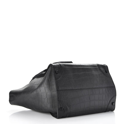 Celine Crocodile Embossed Calfskin Large Phantom Luggage Black 4 of 14