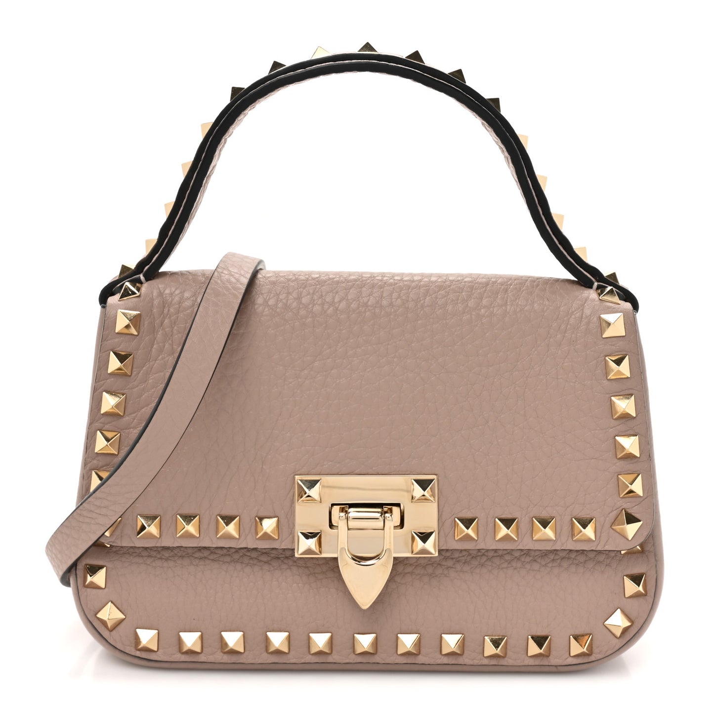Grainy Calfskin Small Rockstud Top Handle Bag Poudre