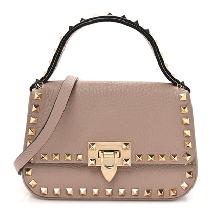Valentino Garavani Grainy Calfskin Small Rockstud Top Handle Bag Poudre 1 of 11