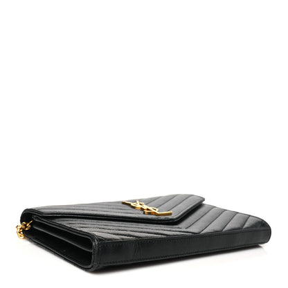 Saint Laurent Grain De Poudre Matelasse Chevron Monogram Chain Wallet Black 4 of 11