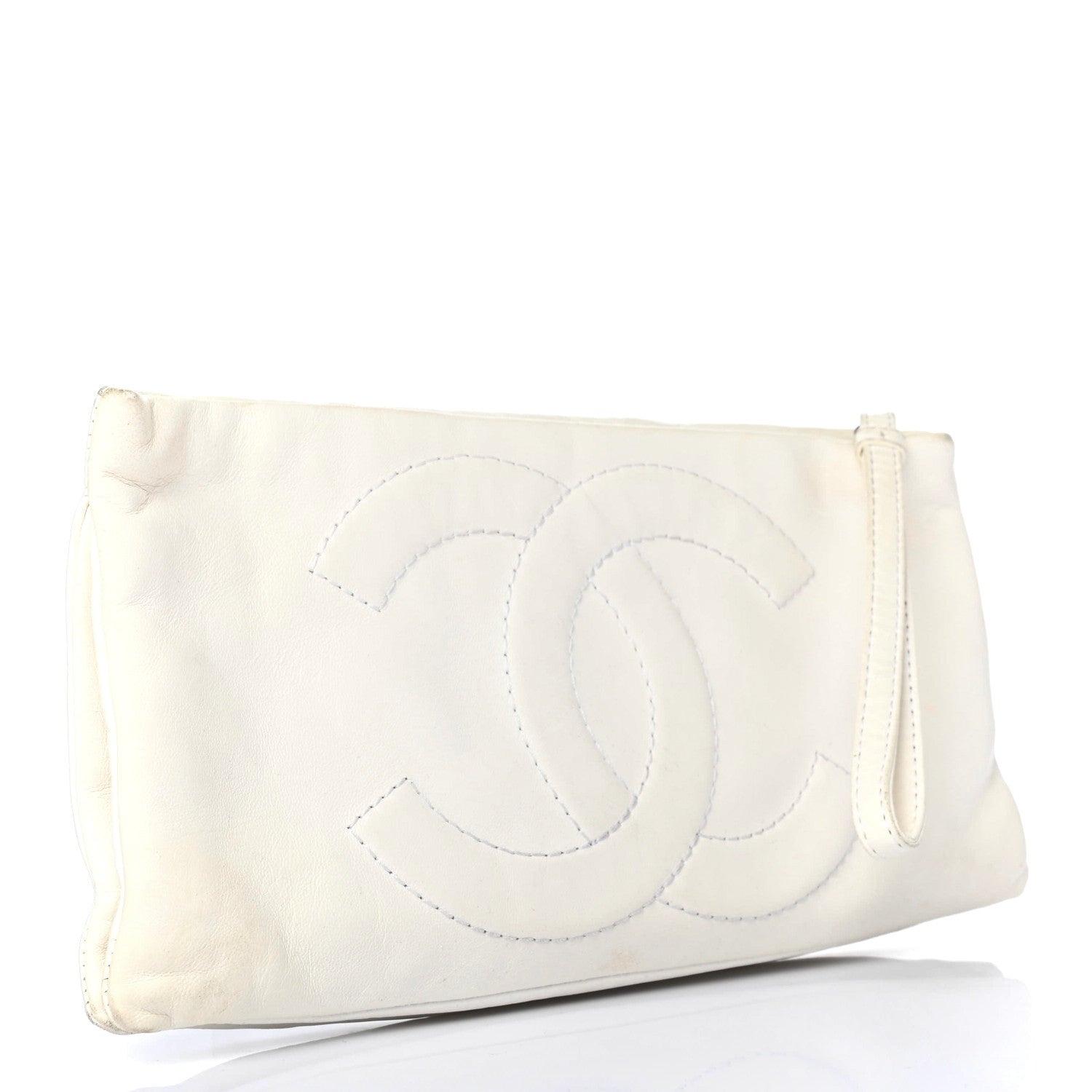 Chanel Lambskin Patent Clutch White Black 2 of 5