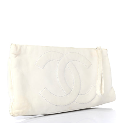 Chanel Lambskin Patent Clutch White Black 2 of 5