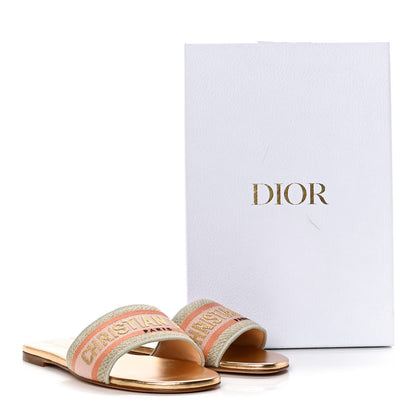 Christian Dior Canvas Lurex Embroidered Dway Flat Slide Sandals 39 Platinum 10 of 10