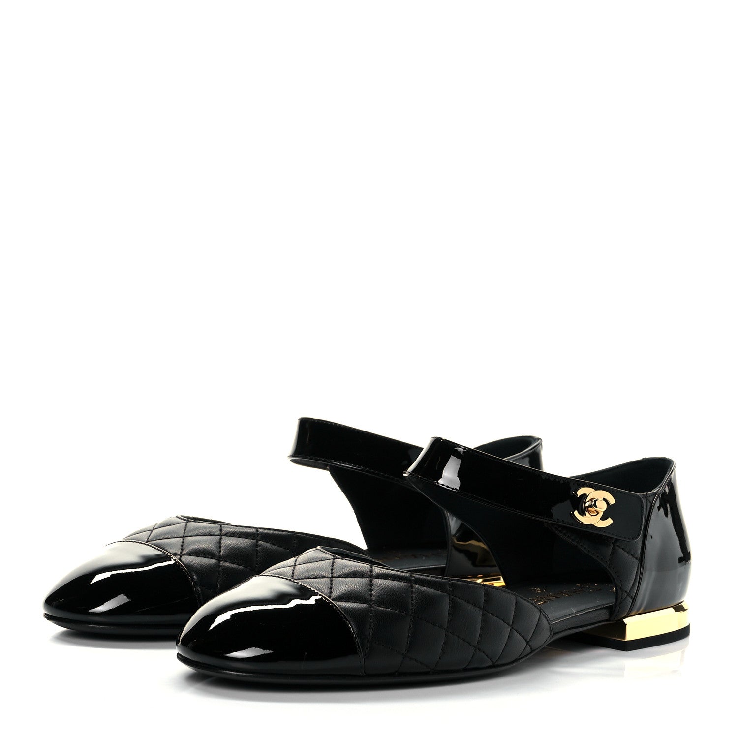 Chanel Patent Lambskin Quilted Cap Toe Ballerina Flats 39 Black 3 of 9