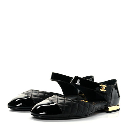 Chanel Patent Lambskin Quilted Cap Toe Ballerina Flats 39 Black 3 of 9