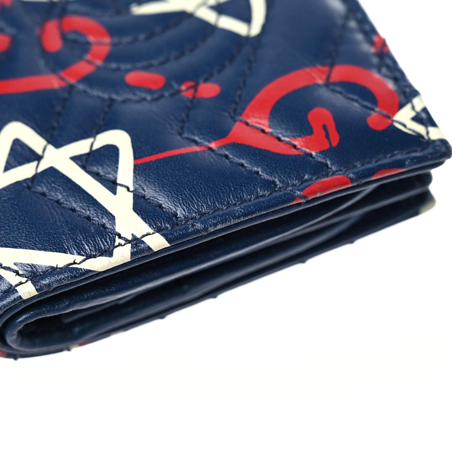 Calfskin Matelasse GucciGhost GG Marmont Card Case Blue Agata Hibiscus Red