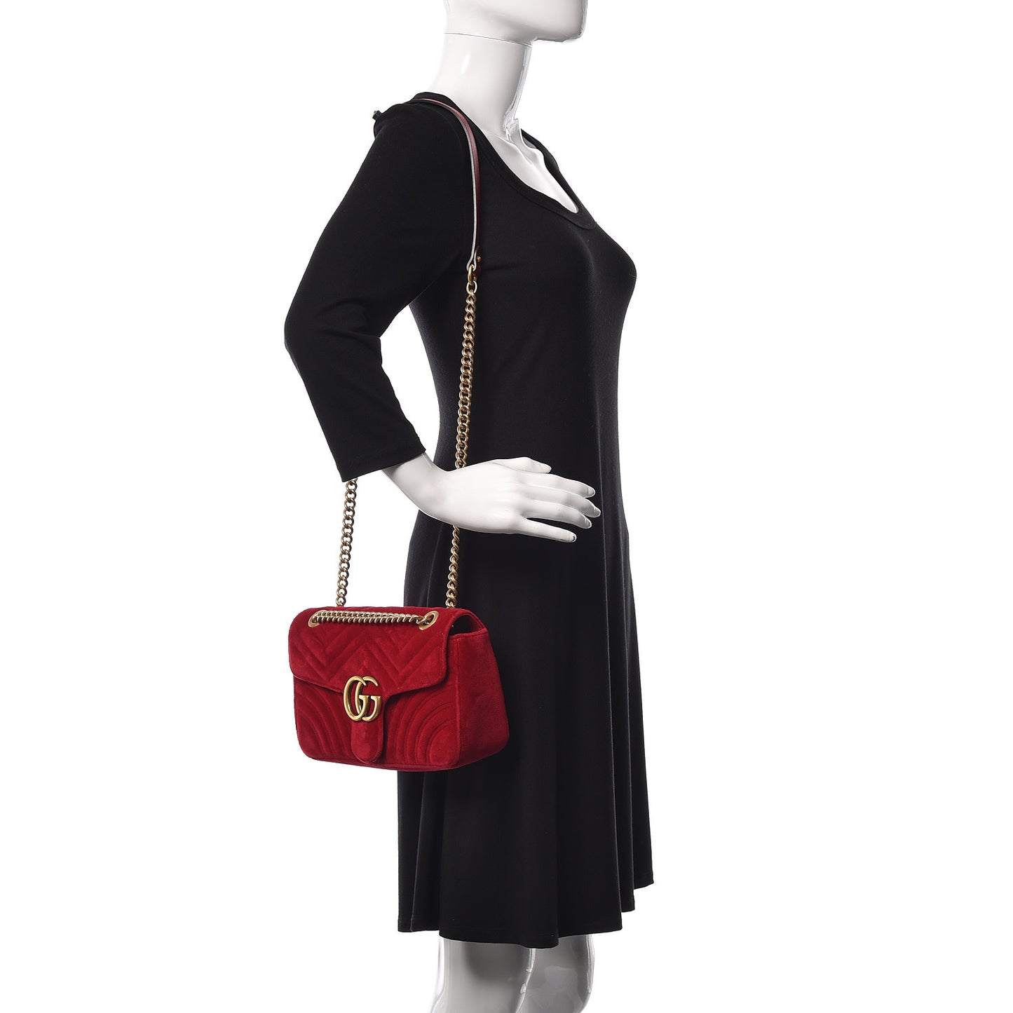 Velvet Matelasse Small GG Marmont Shoulder Bag Hibiscus Red