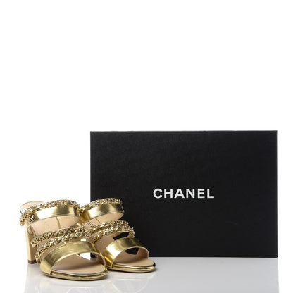Chanel Laminated Lambskin Chain CC Mule Sandals 37.5 Gold 10 of 10