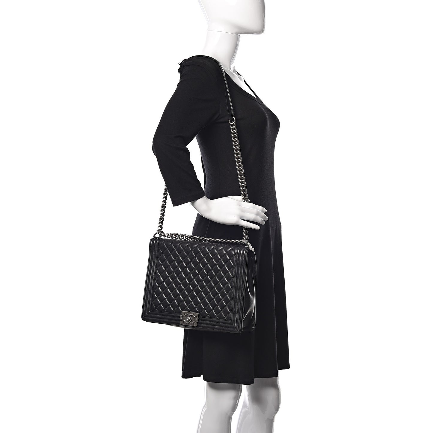 Lambskin Quilted Large Boy Flap Black