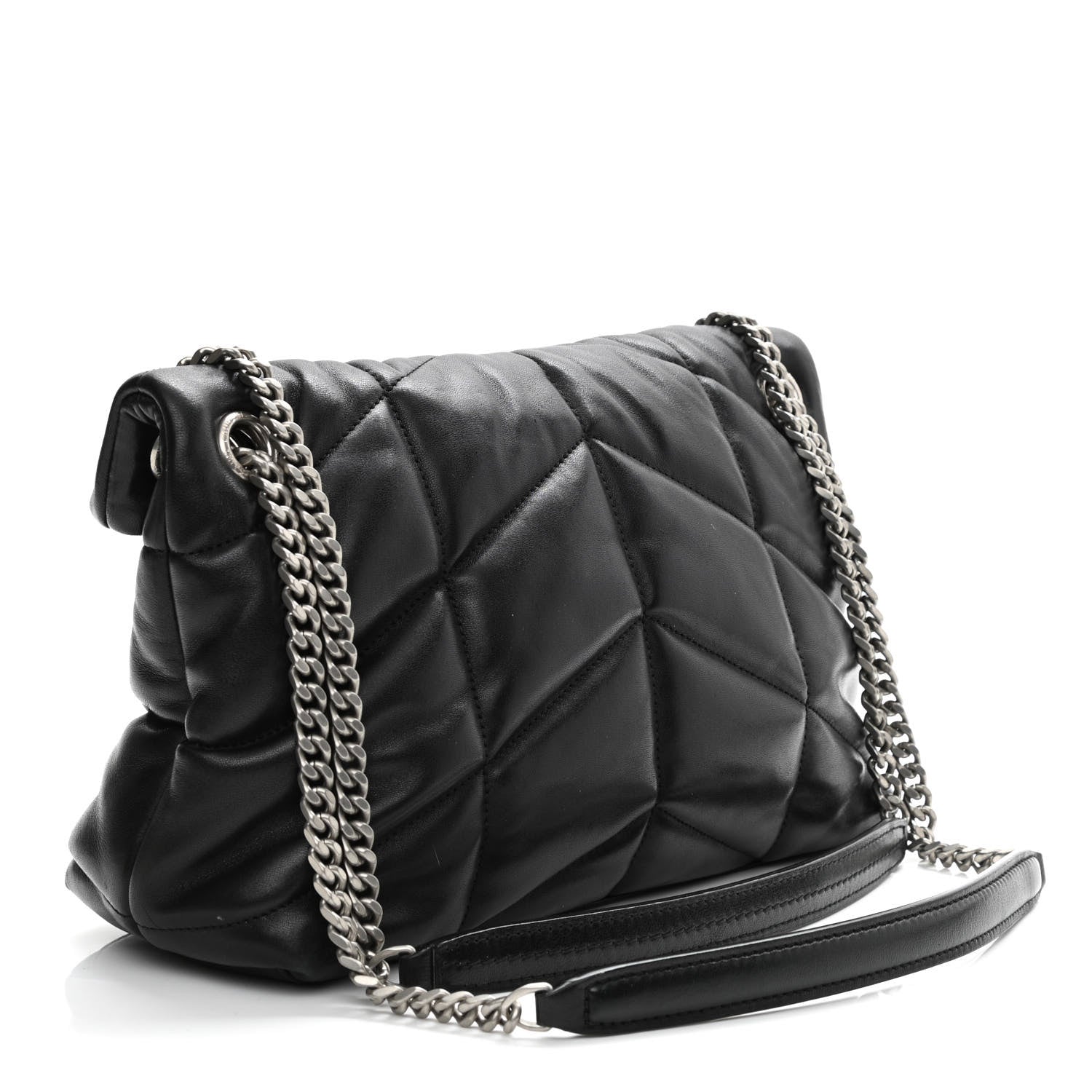 Saint Laurent Lambskin Quilted Small Loulou Puffer Monogram Chain Satchel Black 3 of 11
