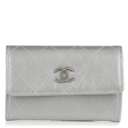 Chanel Metallic Aged Calfskin Quilted Palette Card Holder Silver 1 of 8
