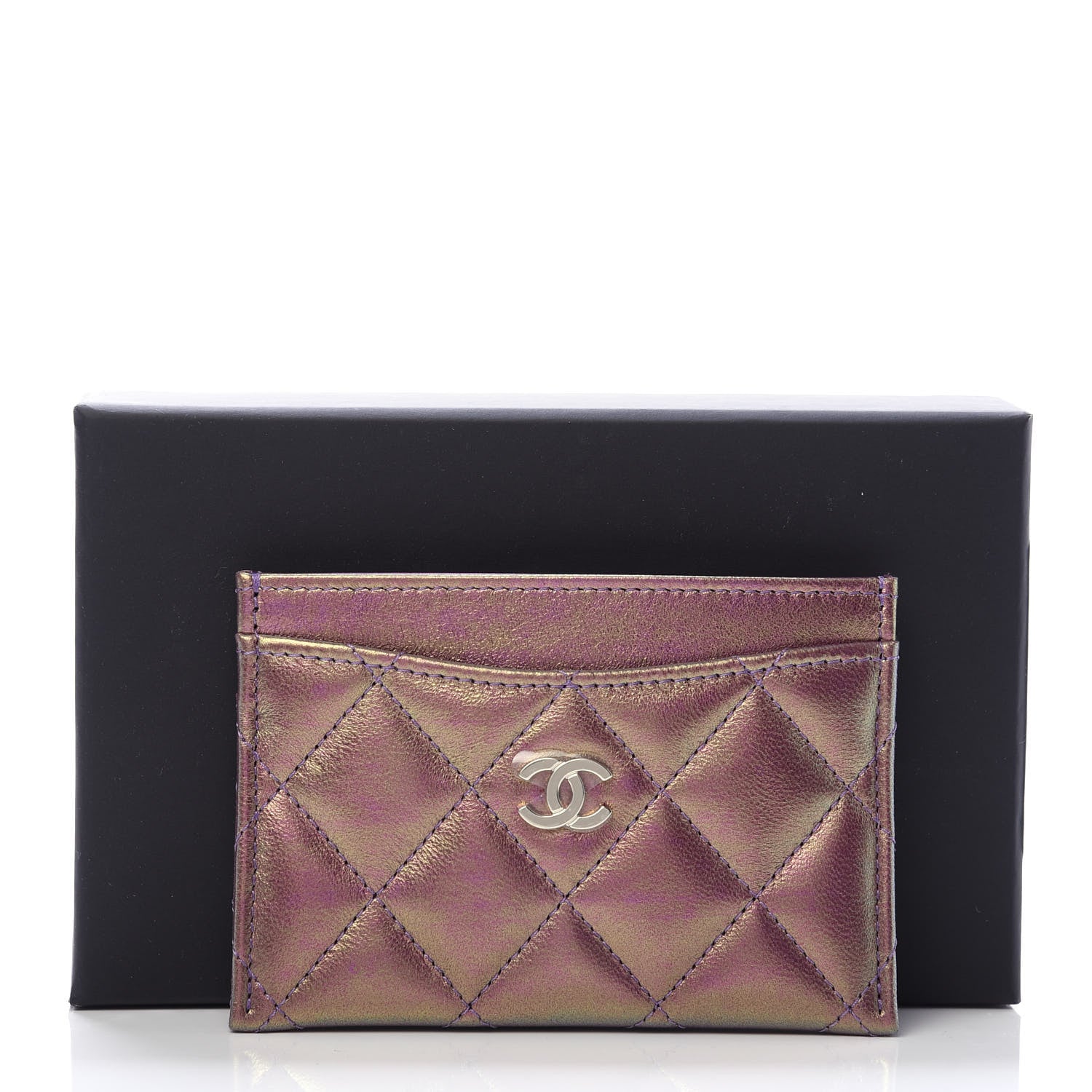 Chanel Iridescent Lambskin Quilted Card Holder Purple 10 of 10