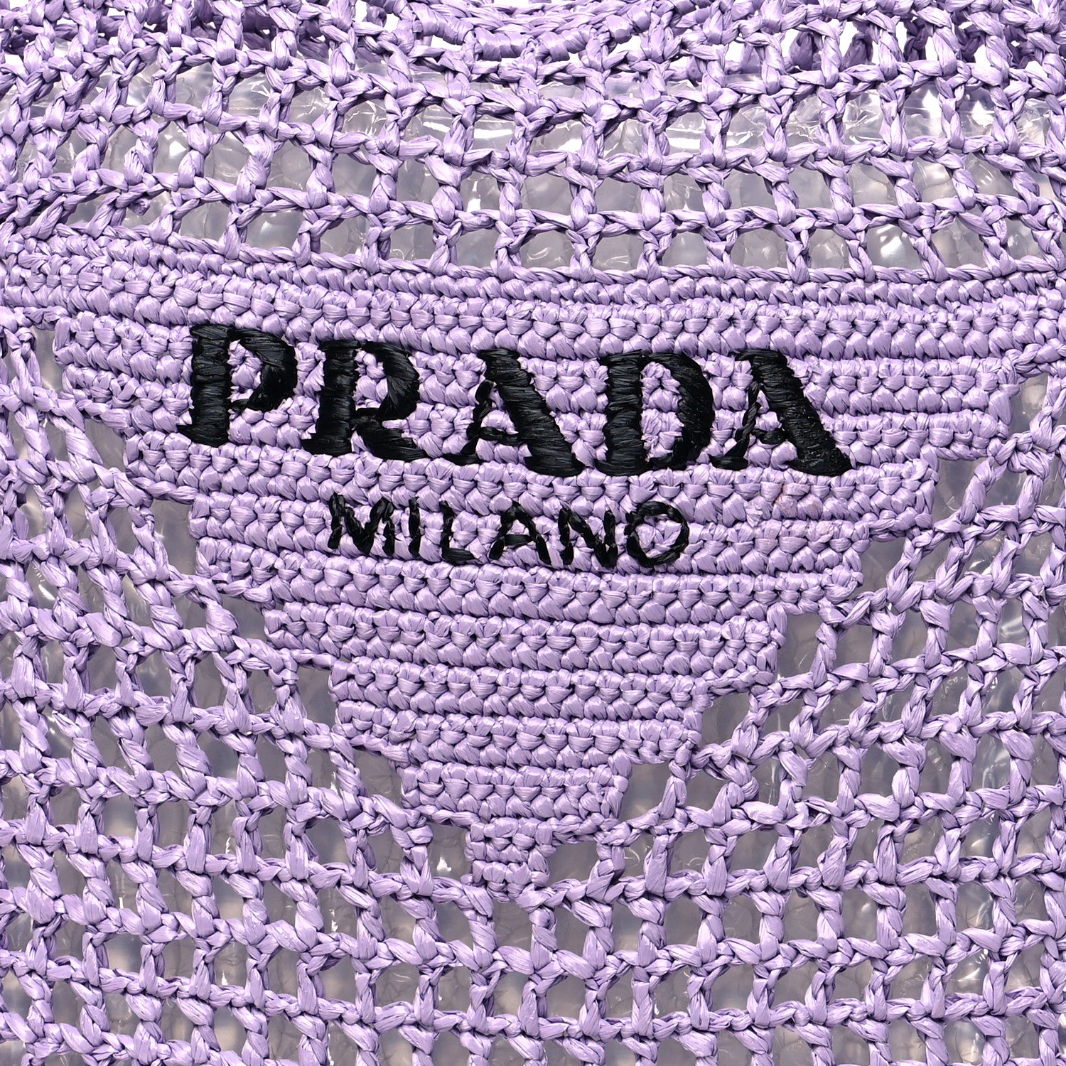 Prada Yarn Raffia Effect Crochet Logo Embroidered Tote Bag Lilium 8 of 11