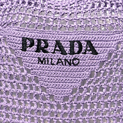 Prada Yarn Raffia Effect Crochet Logo Embroidered Tote Bag Lilium 8 of 11