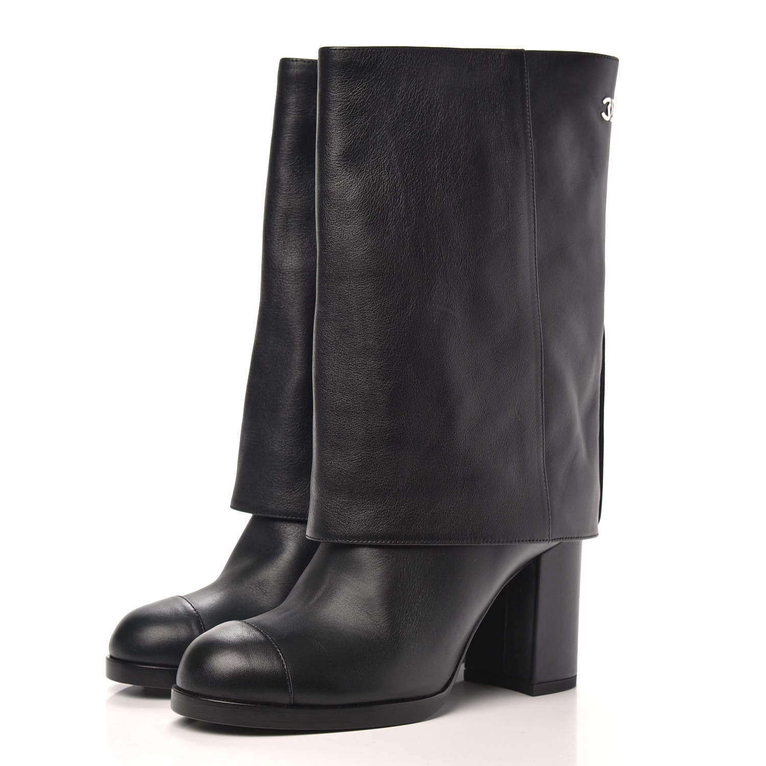 Chanel Calfskin Pearl CC Short Boots 35.5 Black 3 of 8