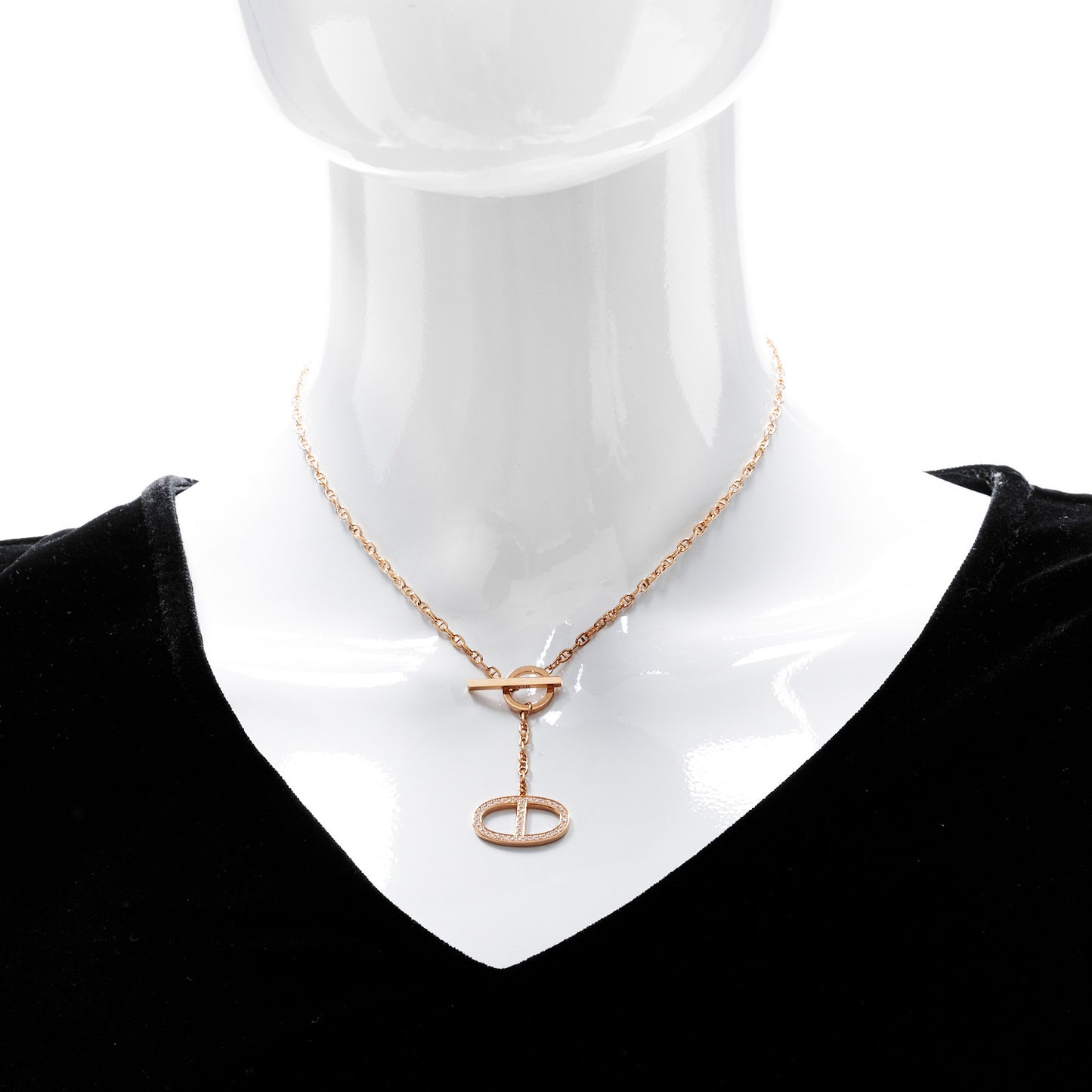 18K Rose Gold Diamond GM Chaine D'Ancre Contour Pendant Necklace SH