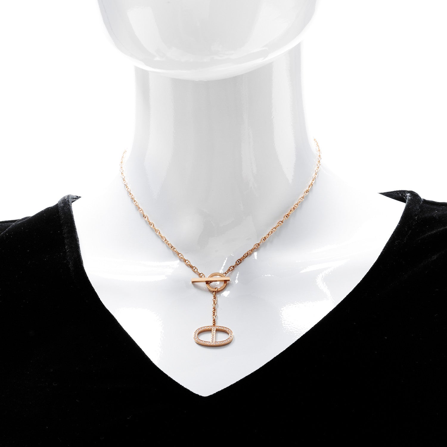 Hermes 18K Rose Gold Diamond GM Chaine D'Ancre Contour Pendant Necklace SH 2 of 7