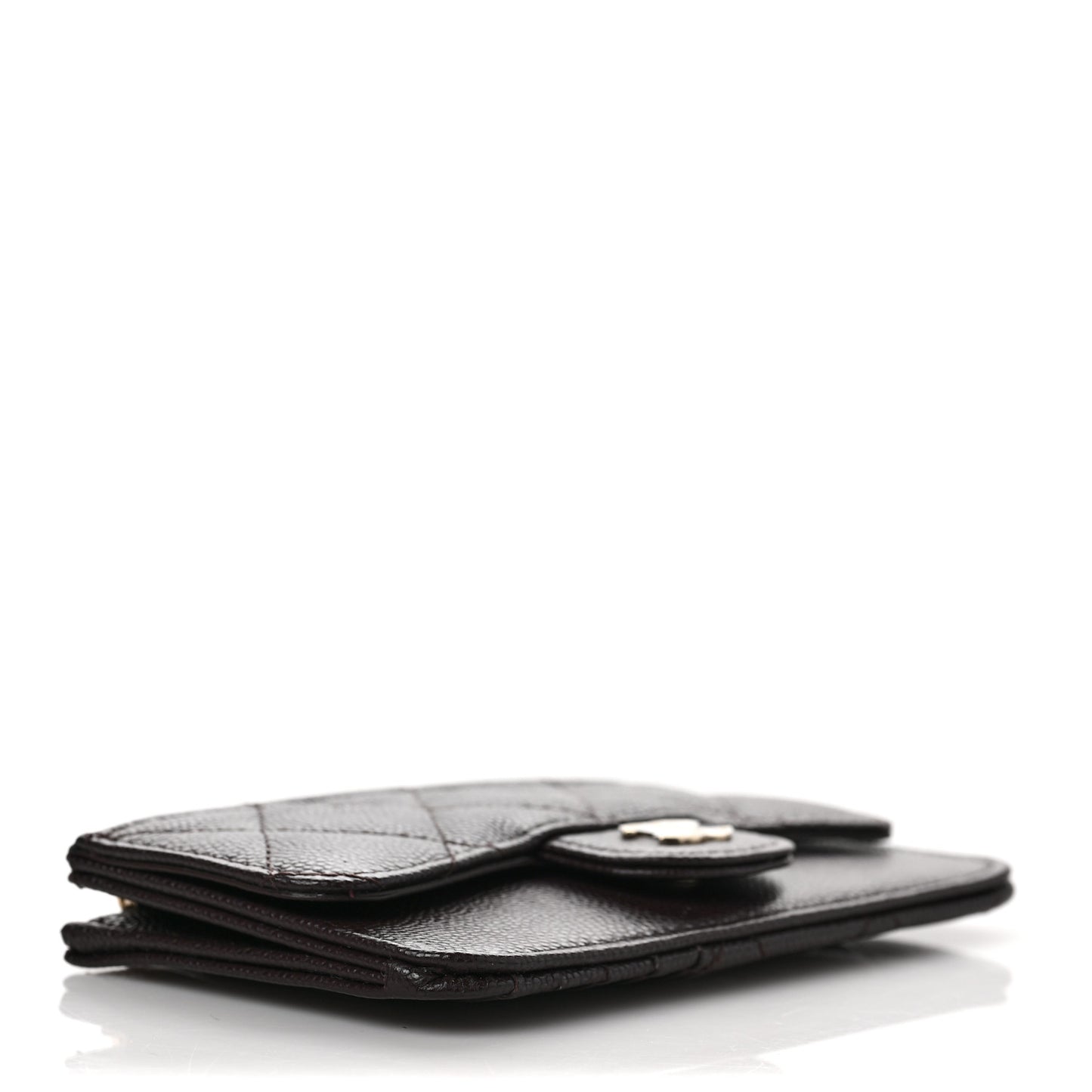 Caviar Quilted Flap Zip Card Holder Dark Brown