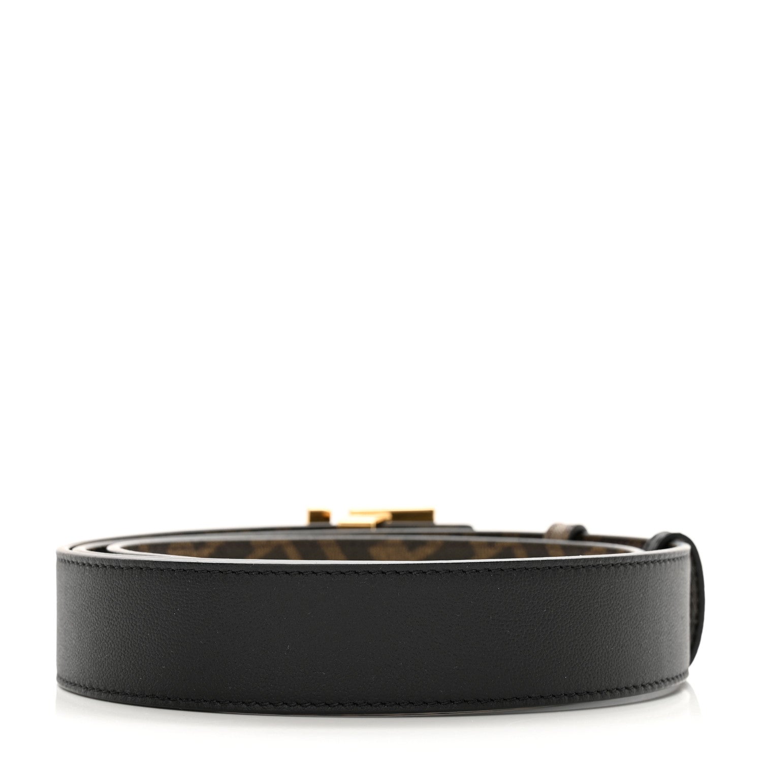 Fendi Cuoio Romano Glazed Fabric FF 1974 Reversible Belt 95 38 Black Tobacco 2 of 6