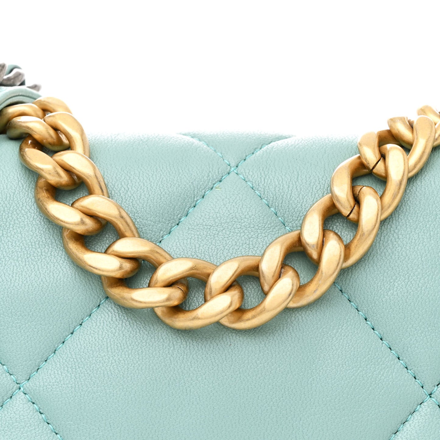 Shiny Lambskin Quilted Medium Chanel 19 Flap Neon Blue