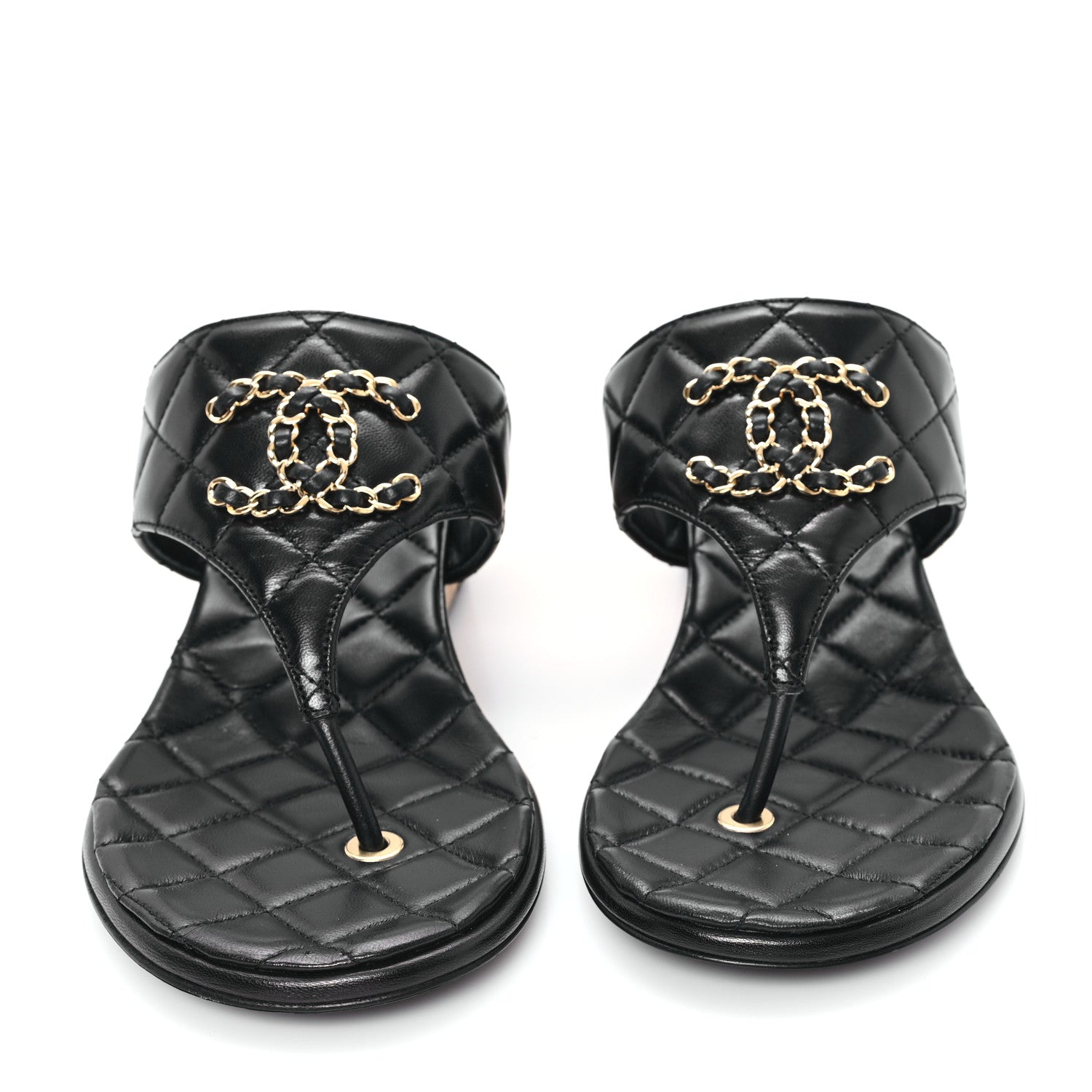 Chanel Shiny Goatskin Cork CC Wedge Sandals 39 Black 3 of 10