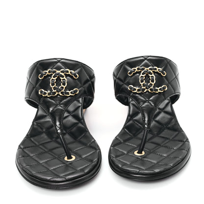 Chanel Shiny Goatskin Cork CC Wedge Sandals 39 Black 3 of 10