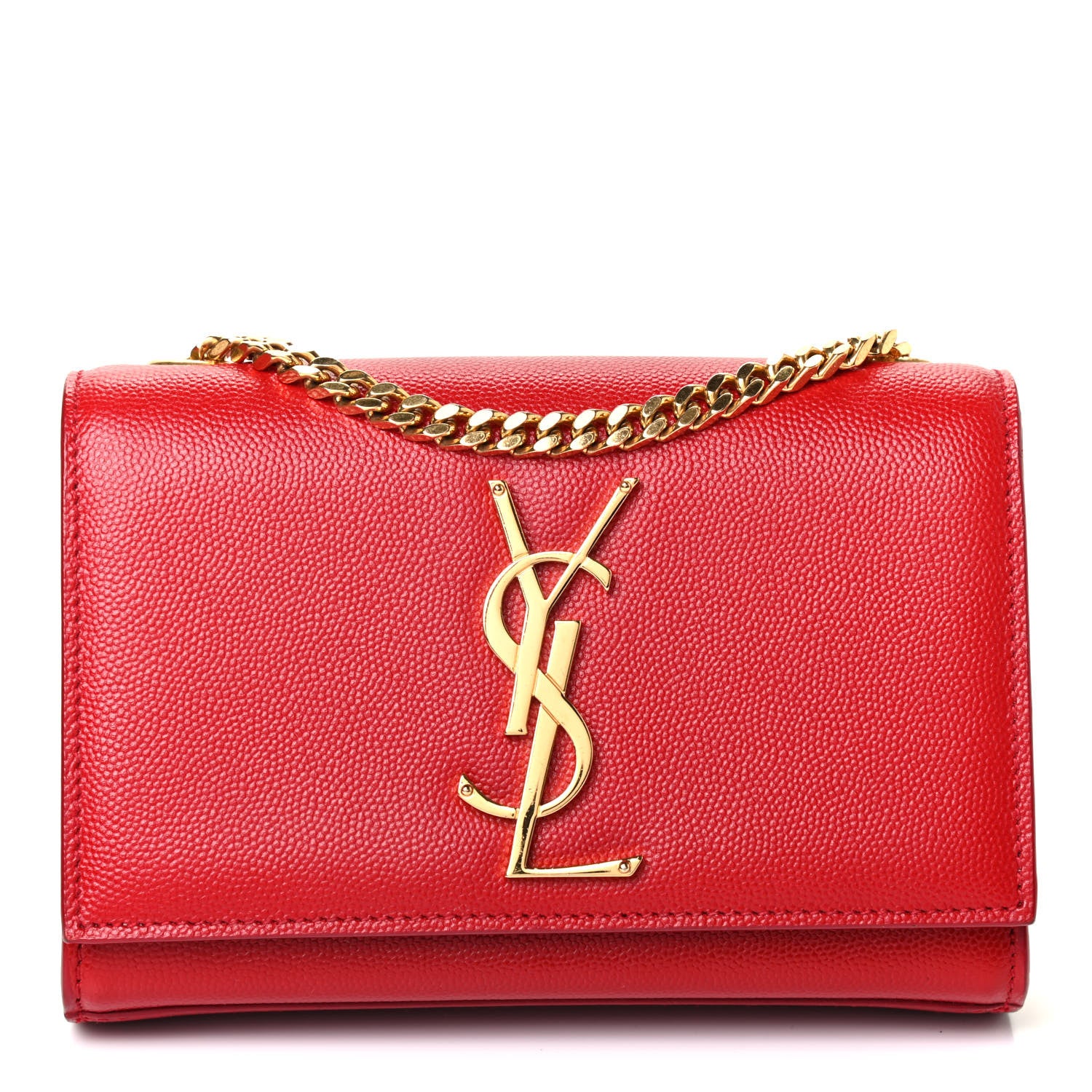 Saint Laurent Grain De Poudre Small Monogram Kate Satchel Red 1 of 4