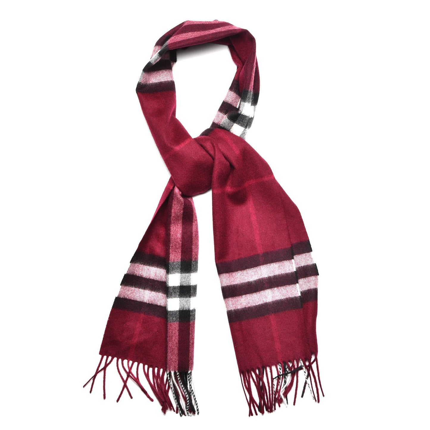 Cashmere Giant Check Fringe Scarf Plum