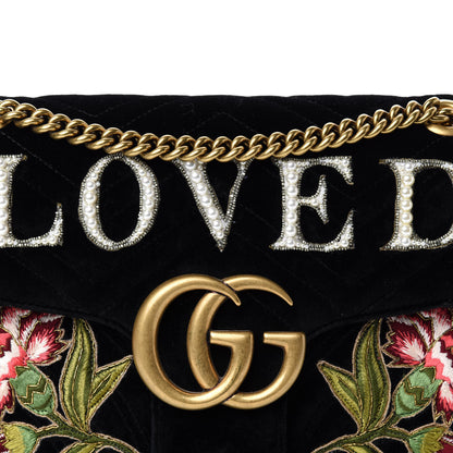 Gucci Velvet Matelasse Loved Embroidered Medium GG Marmont Shoulder Bag Black 11 of 11