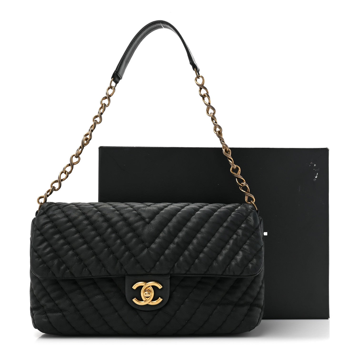 Chanel Iridescent Calfskin Surpique Chevron Large Flap Black 16 of 16