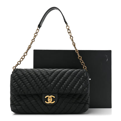 Chanel Iridescent Calfskin Surpique Chevron Large Flap Black 16 of 16