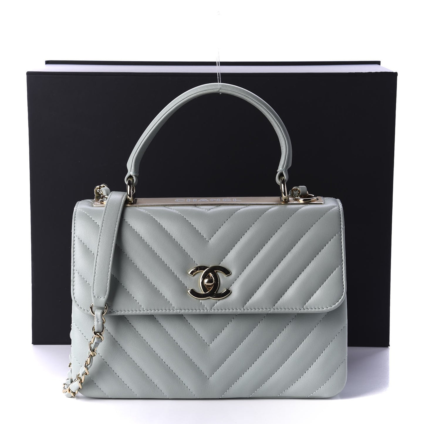 Lambskin Chevron Quilted Small Trendy CC Dual Handle Flap Bag Light Green