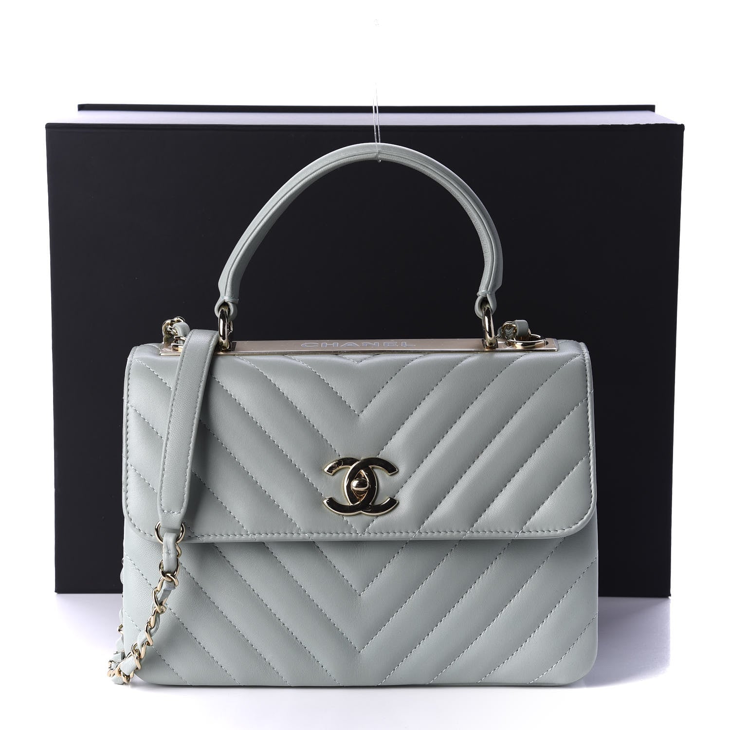 Chanel Lambskin Chevron Quilted Small Trendy CC Dual Handle Flap Bag Light Green 12 of 12