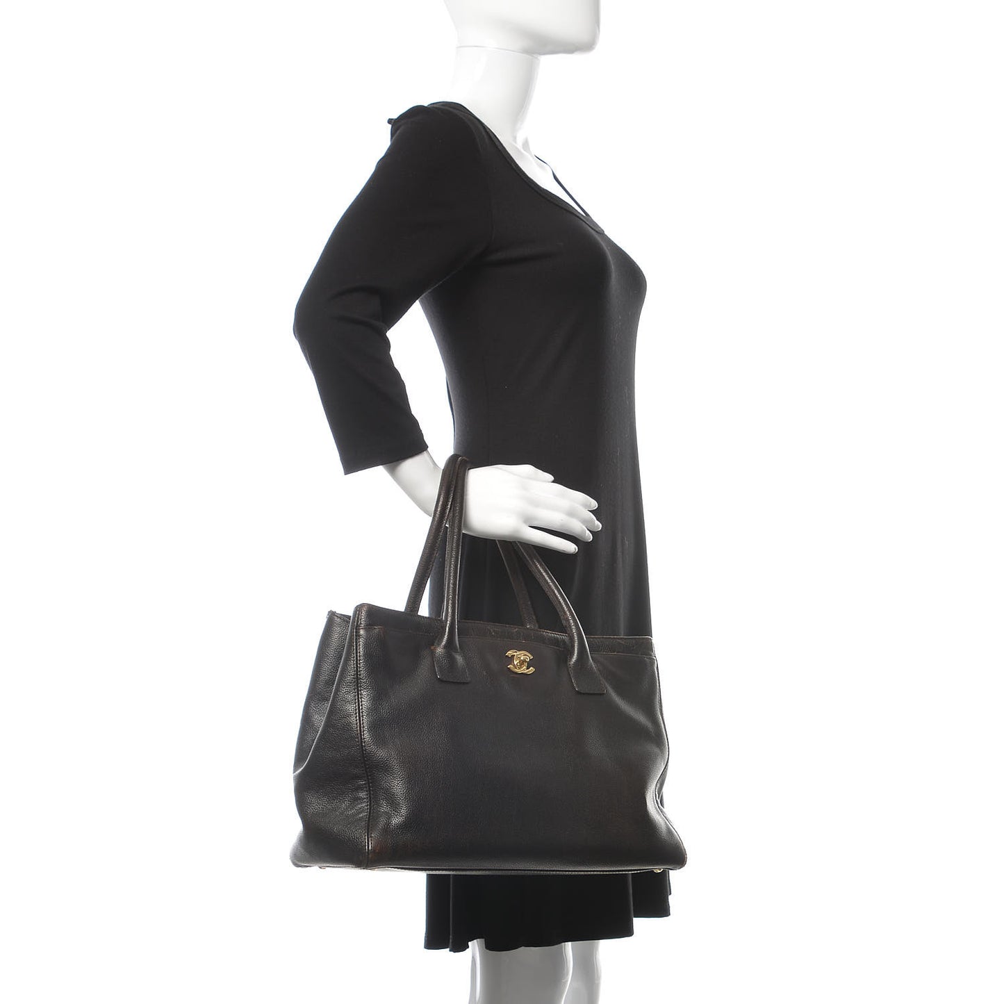 Calfskin Cerf Executive Shopper Tote Dark Brown