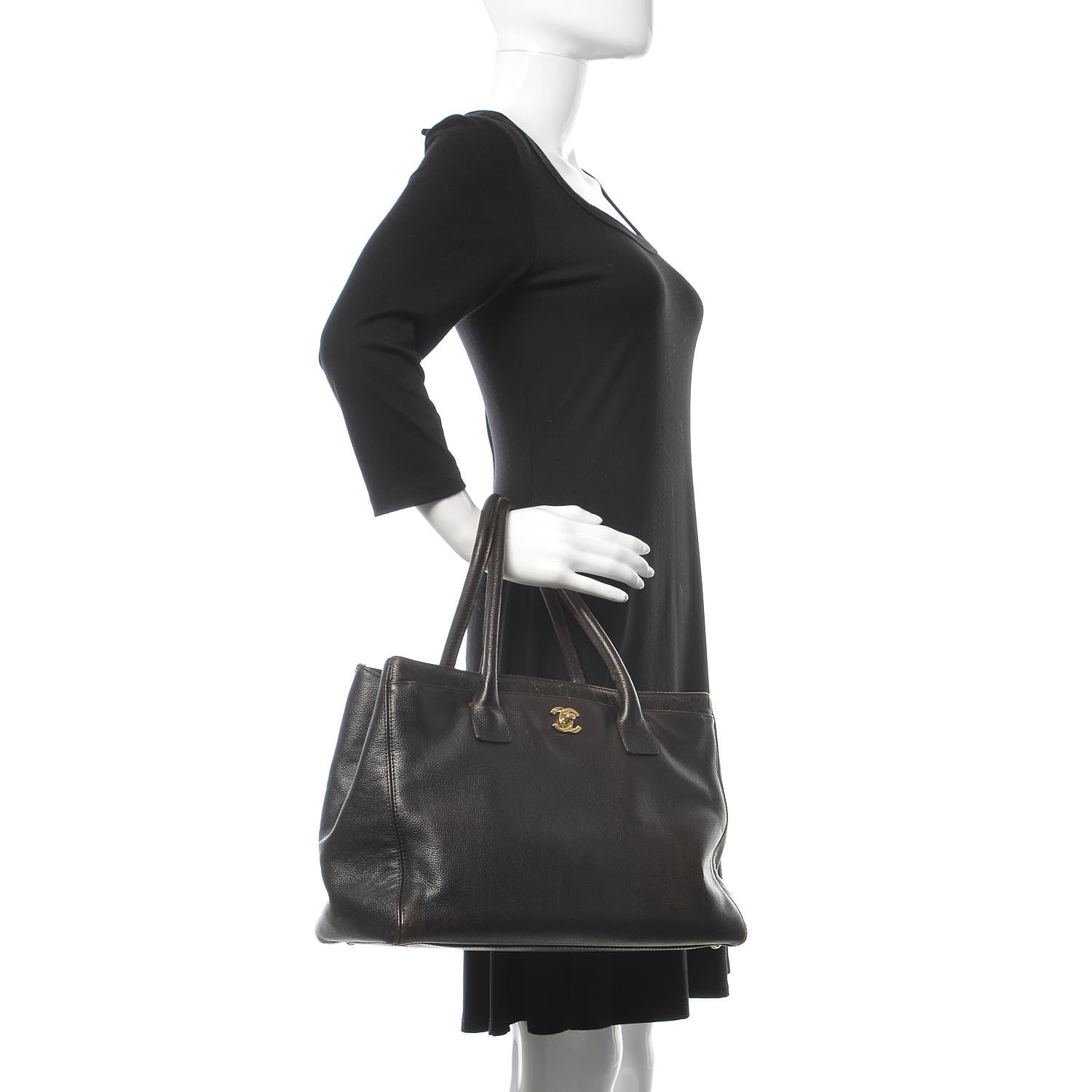 Chanel Calfskin Cerf Executive Shopper Tote Dark Brown 2 of 14