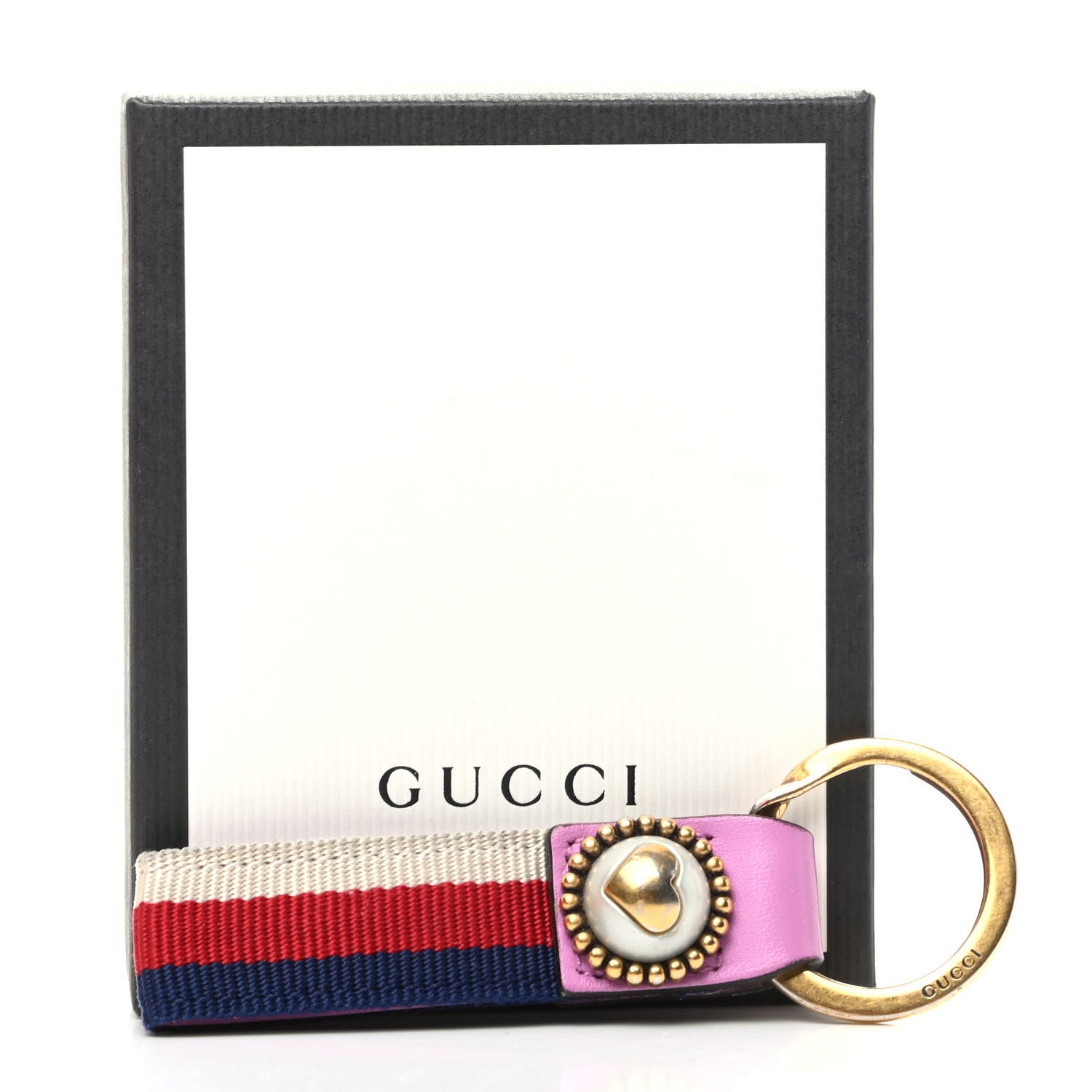 Gucci Web Nylon Pearl Heart Key Ring Candy Mousse Navy 4 of 4