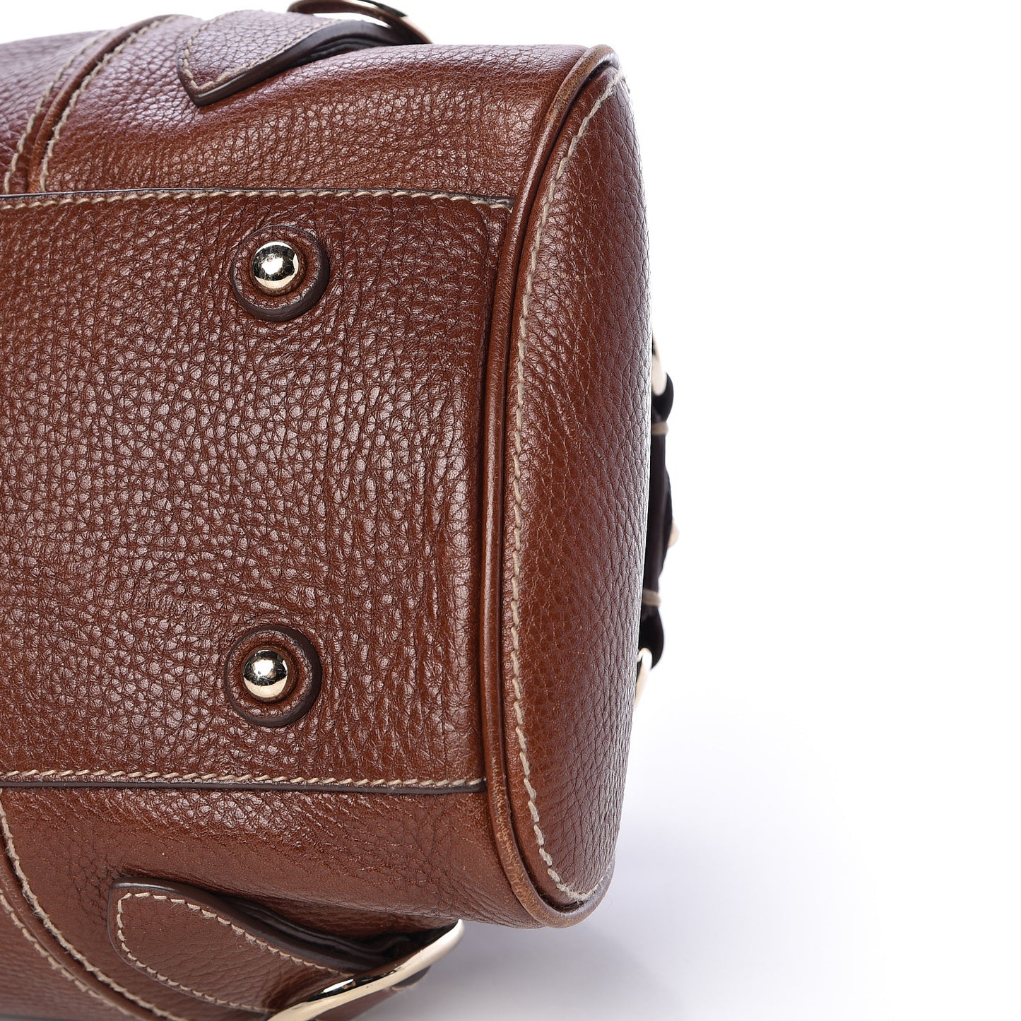Grained Calfskin Satchel Brown
