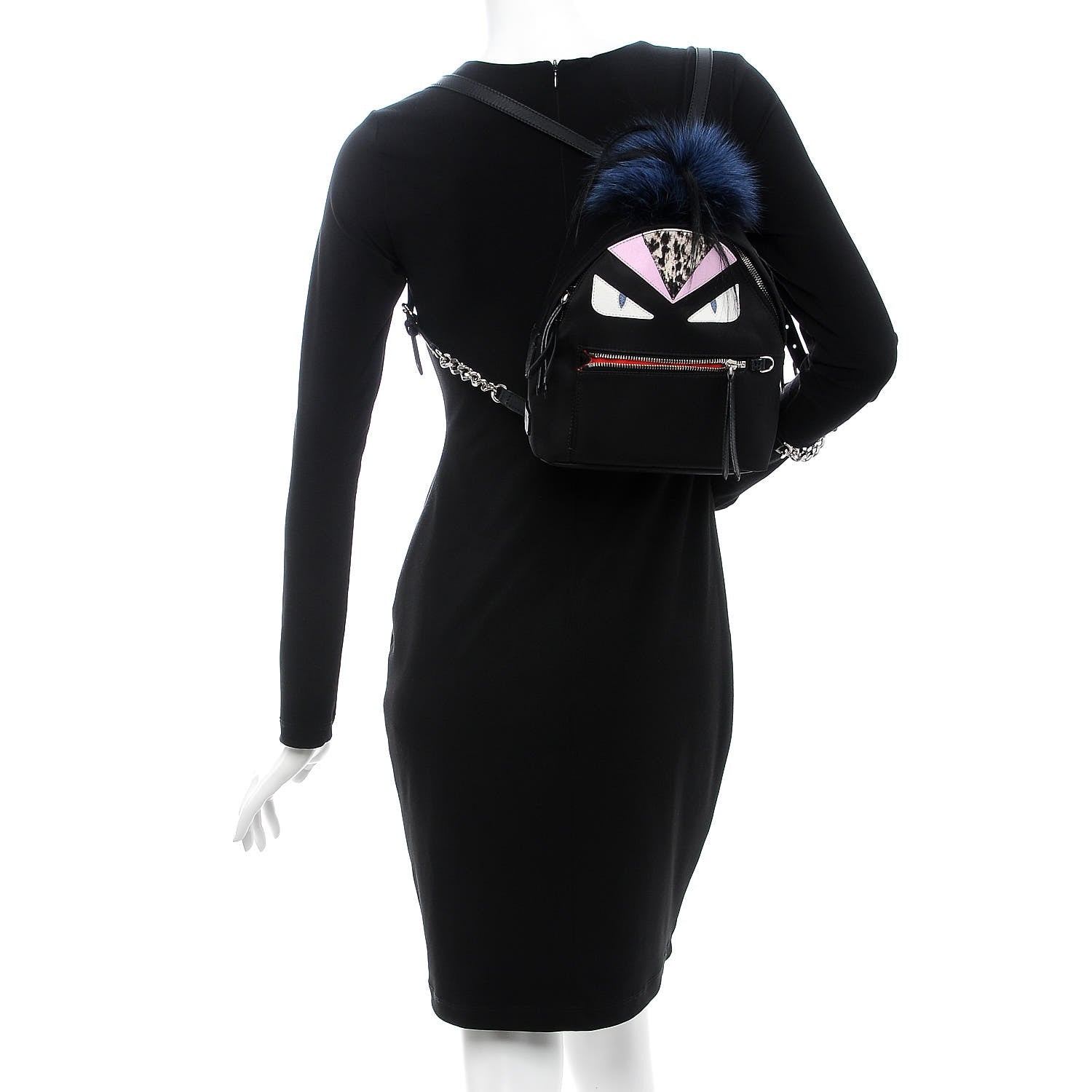 Fendi Nylon Vitello Fox Goat Fur Monster Eyes Mini Backpack Black Multicolor Sky 2 of 7